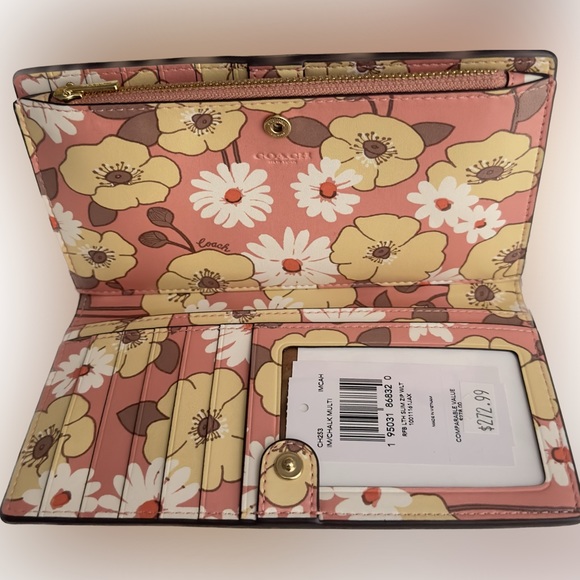 COACH Slim Zip Wallet with Floral Cluster Print Interior NWT - Picture 1 of 6